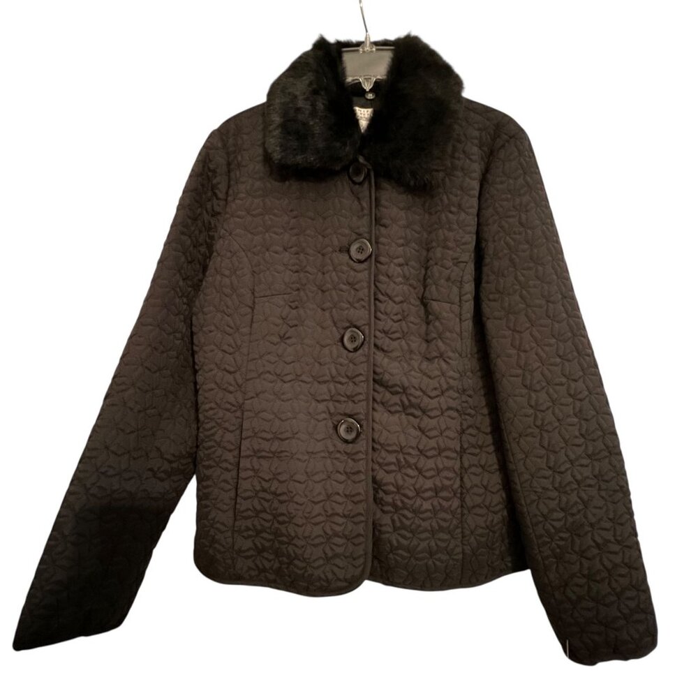 NWT John Paul Richard Uniform Quilted Black Jacket Silk Faux Fur Pockets PL - Picture 2 of 14